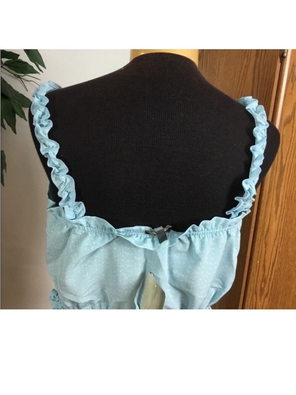 Lily Rose by Kohl’s Aqua Polka Dot Ruffle Smocked Tank Top XL - Picture 9 of 11